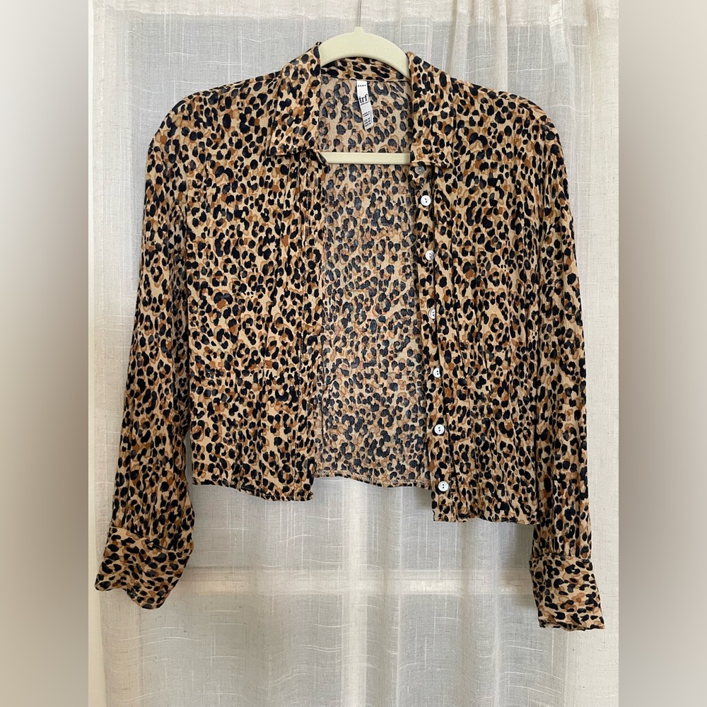 Zara Leopard Print Button-Up Blouse